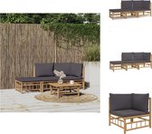 vidaXL Bamboe Tuinset - Stijlvolle loungeset voor buiten - Modulair ontwerp - Inclusief kussens - Duurzaam materiaal - Praktische tafel - Eenvoudig te monteren - Tuinset
