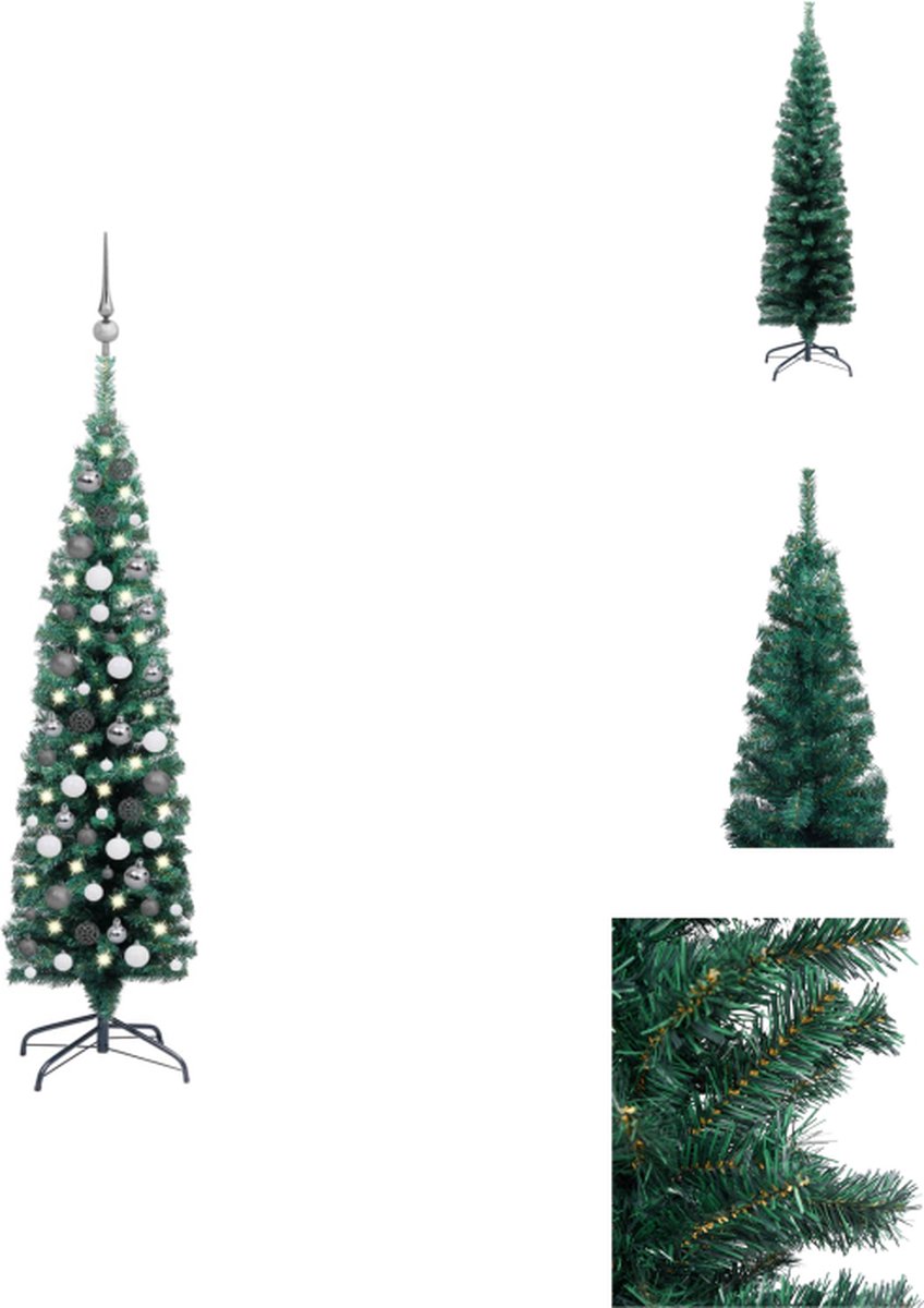 vidaXL Kunstkerstboom - groen - 150 cm - LED-verlichting - PVC - Decoratieve kerstboom