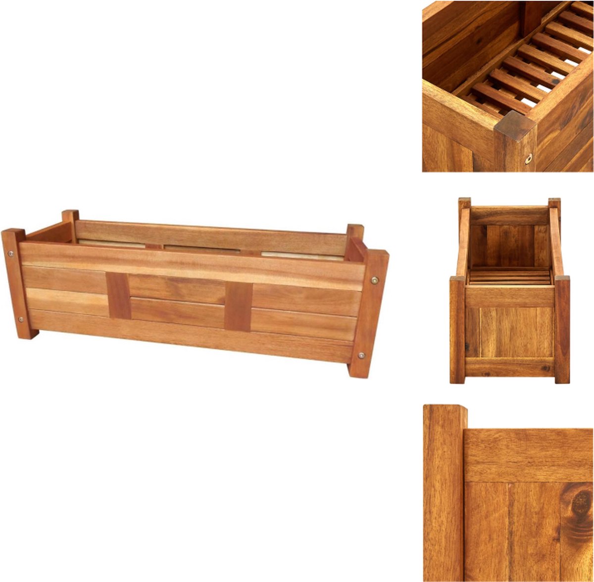 VidaXL Verhoogde Houten Plantenbak Acaciahout 76 x 27.6 x 25 cm Duurzaam Bloempot