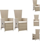 vidaXL Chaises de jardin en Poly - Beige - 58 x 62 x 108 cm - Résistant aux intempéries - Réglable - Set de 2 - Incl - Coussins d'assise - Chaise de jardin