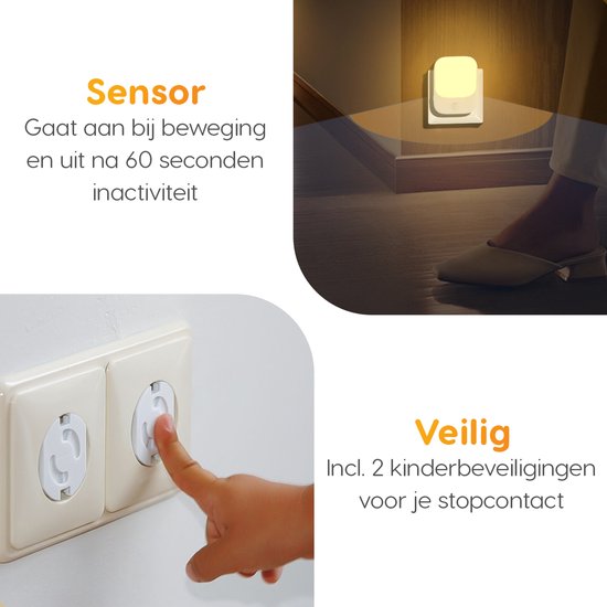 LUSQ® - Nachtlampje Stopcontact met Bewegingssensor voor Volwassenen & Kinderen - 2 Stuks - Premium Set Wit van LUSQ® — afbeelding 2