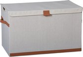 Premium Storage Box with Lid - Chest Made of Linen Cotton Mix - Reinforced with Wood - Extra Large and Stable - Beige - 62 x 37.5 x 39 cm