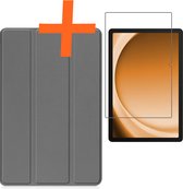 Hoes Geschikt voor Samsung Galaxy Tab A9 Plus Hoes Tri-fold Tablet Hoesje Case Met Screenprotector - Hoesje Geschikt voor Samsung Tab A9 Plus Hoesje Hardcover Bookcase - Grijs