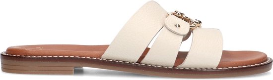 Manfield - Dames - Witte leren slippers met goudkleurig bitje - Maat 39