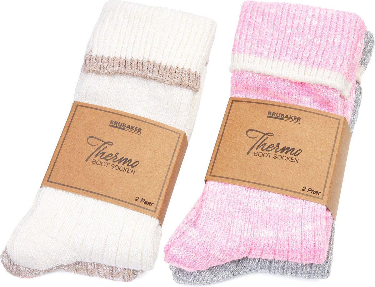 BRUBAKER 4 Paar Damessokken - Zeer Zacht, Behaaglijk, Pluizig en Ademend - Premium Bootsokken voor Dames - Thermische Wollen Sokken Kousen Gekleurd - Thermische Sokken voor de Winter
