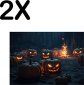 BWK Textiele Placemat - Spooky Pompoenen Halloween - Set van 2 Placemats - 40x30 cm - Polyester Stof - Afneembaar