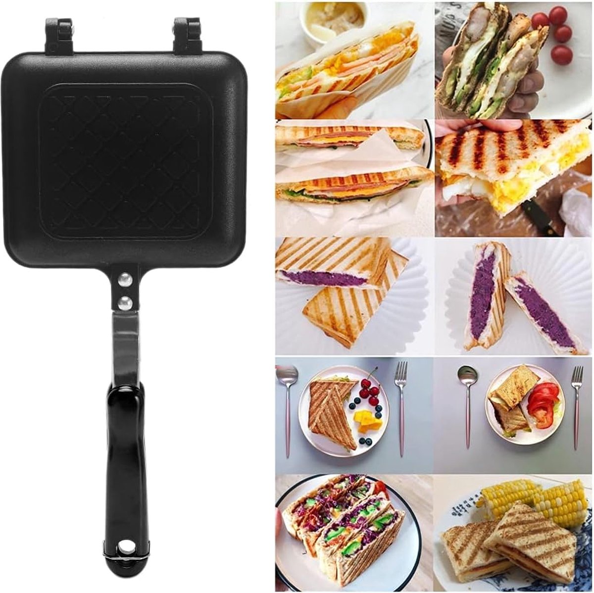 Gaufrier en Fonte, Mini Gaufrier Panini Machine à Sandwich Chaud Pan  Antiadhésive