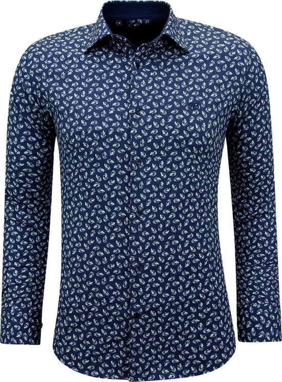 Katoenen Casual Overhemd Heren met Print - 3141 - Blauw