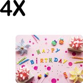 BWK Flexibele Placemat - Vrolijke Roze Happy Birthday - Set van 4 Placemats - 35x25 cm - PVC Doek - Afneembaar