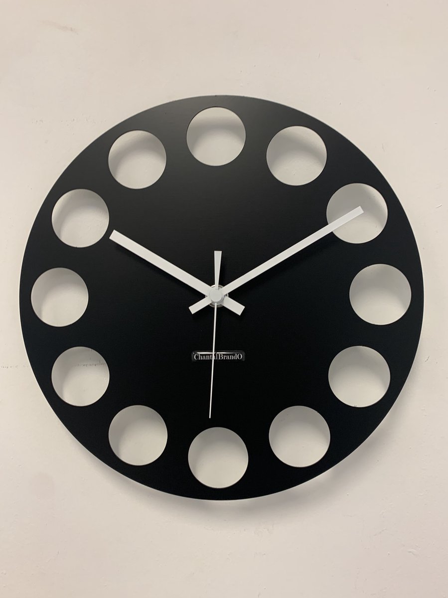 Wandklok CHANTALBRANDO -- BLACK TORNADO 34 -- MODERN DESIGN -- zwart