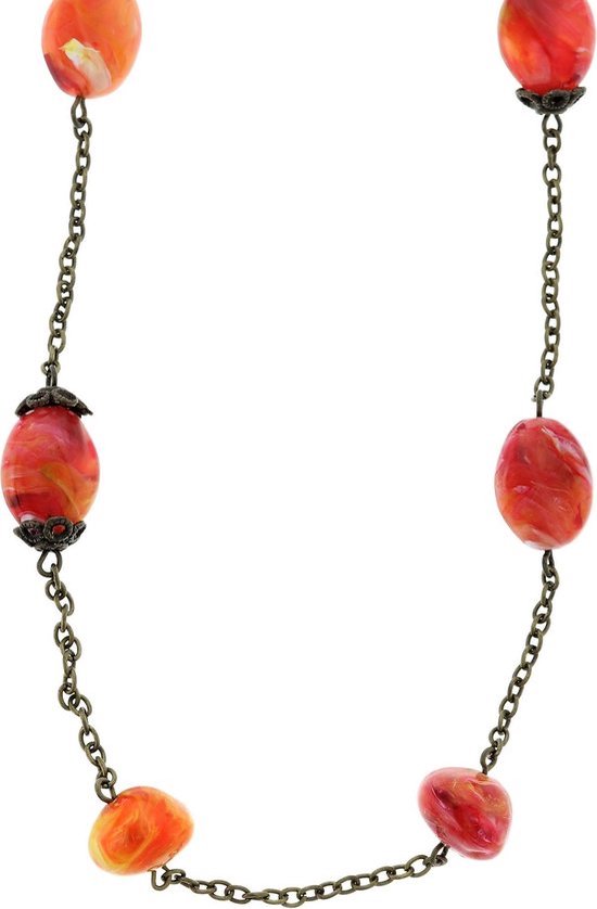 Behave Long collier doré antique avec perles jaunes et oranges