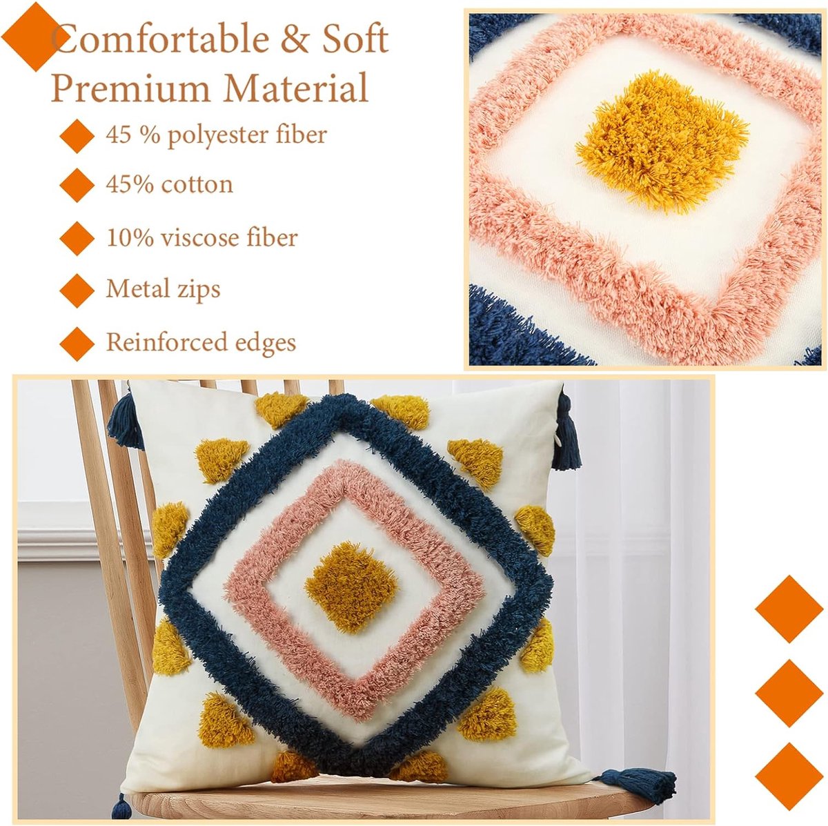 EMEMA Lot De 2 Housses De Coussin Décoratives Carrées De Style Rustique Pour Canapé-lit, 45,7 X 45,7 Cm, Vert Sauge