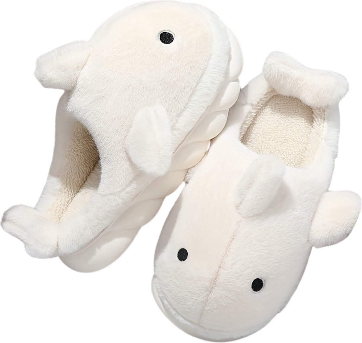 Livano Pantoffels - Sloffen - Slippers - Warme Pantoffels - Dames - Heren - Pluche - Maat 39 En 40 - Haai - Wit