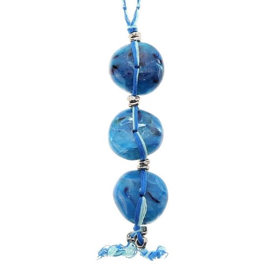 Behave Blauwe ketting met hanger van ronde glaskralen