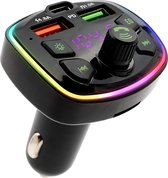 Transmetteur FM intelligent Bluetooth - Chargeur de voiture - Kit de voiture Bluetooth - Carte SD - Lumière RVB - Chargeur rapide - Port USB-C - Chargeur USB - Appel mains libres - Pour tous les téléphones - Bluetooth 5.0 - Assistant vocal