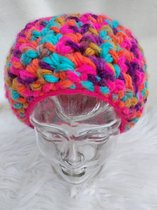 Handgemaakte haarband / hoofdband / oorwarmer in roze, paars, oranje, aquablauw, okergeel gehaakt