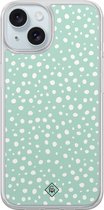 iPhone 15 hoesje siliconen - Mint dots - Casimoda® 2-in-1 case hybride - Schokbestendig - Gestipt - Verhoogde randen - Mint, Transparant