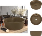 vidaXL Tapis de lavabo Crème - Céramique 36x13 cm - Trop-plein - Trou pour robinetterie - Lavabo