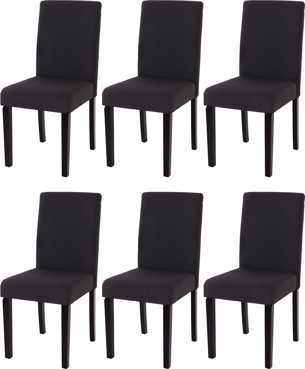 Cosmo Casa Set van 6 eetkamerstoelen - Keukenstoelen Littau -Textiel - Zwart - Donkere poten