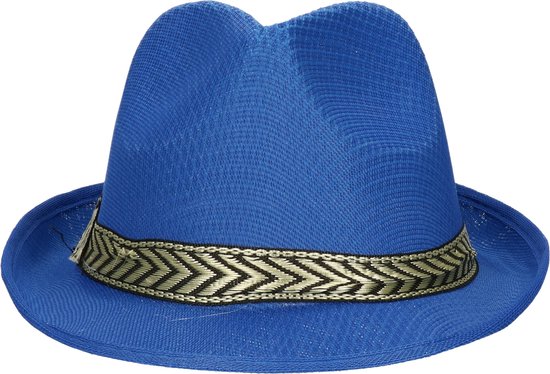 Toppers - Fiestas Guirca Carnaval verkleed Trilby/gangster hoedje - blauw - polyester - heren/dames