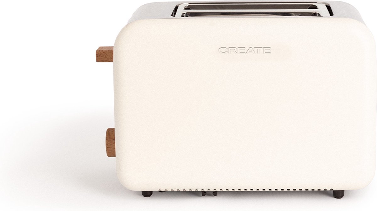 CREATE TOAST RETRO Broodrooster - Gebroken Wit - Voor Brede Plakken - XL sleuven - 6 niveaus - Functies - 850W