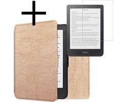 Hoes Geschikt voor Kobo Clara HD Hoesje Bookcase Cover Book Case Hoes Sleepcover Met Screenprotector - Rosé Goud