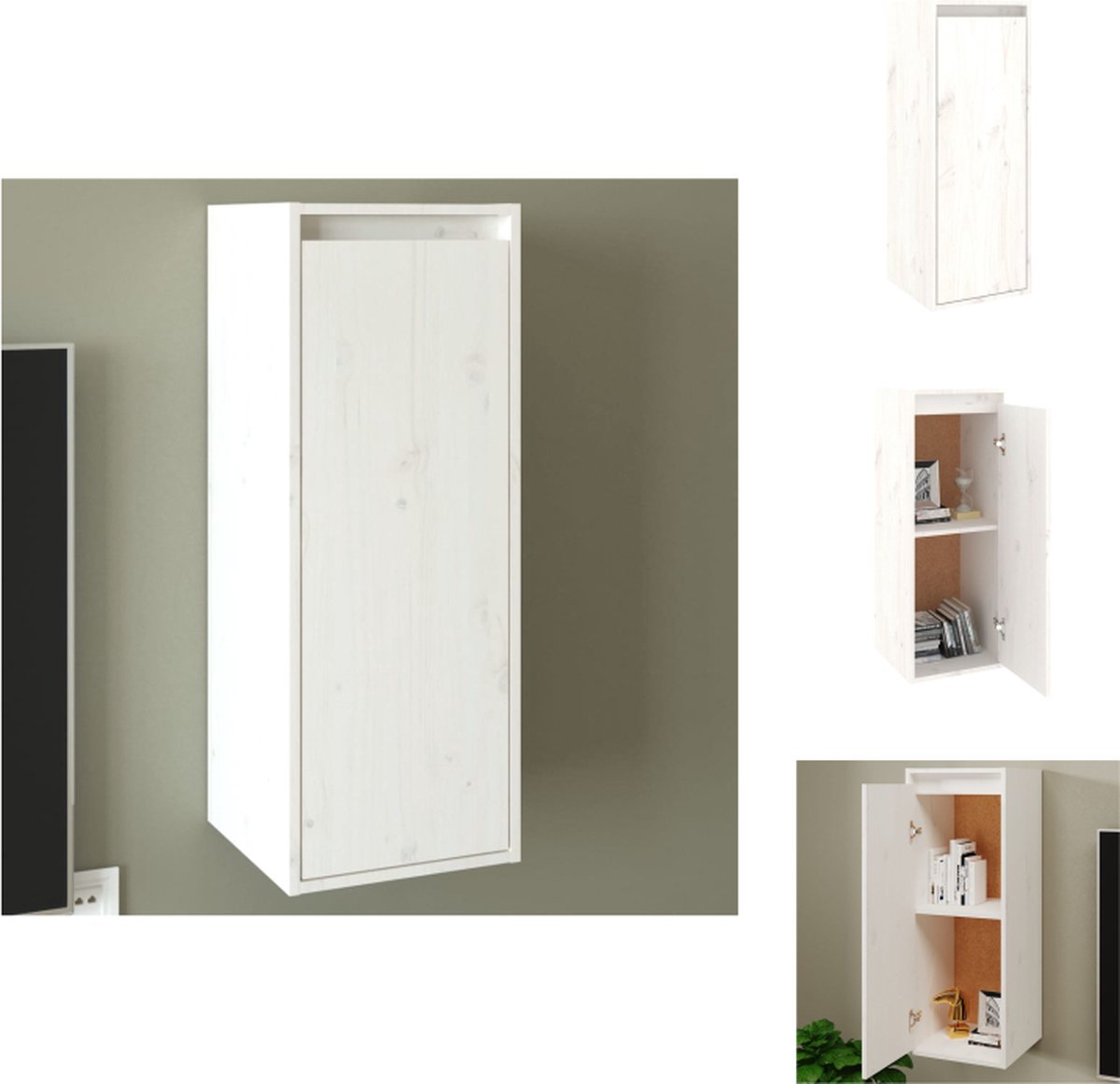 VidaXL Wandkast Massief grenenhout 30 x 30 x 80 cm Wit Wandsteun