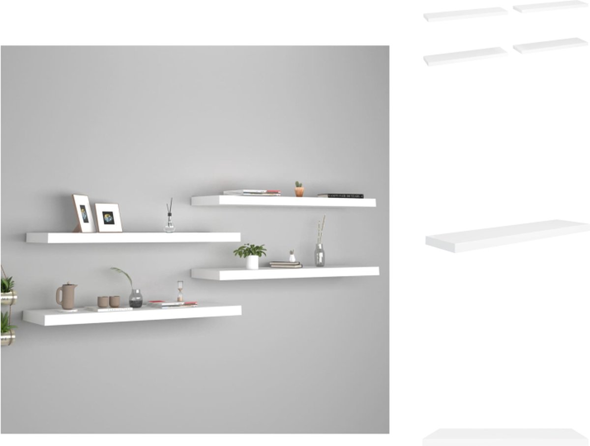 VidaXL Wandplanken Set Trendy 90x23.5x3.8 cm Wit Honingraat MDF en Metaal Wandsteun