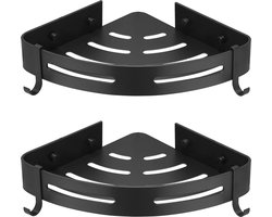 Shower Shelf No Drilling Corner - Shower Shelf No Drilling Black Matt - Shower Shelf Corner Bathroom Organiser Bathroom Shelf with Strong Adhesive, Aluminium Corner Shelf Bathroom Pack of 2