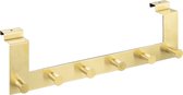 Navaris kapstok deurhanger 6 haken - Kledinghanger of handdoekhaken voor aan de deur - Voor deuren tot 4 cm - Goudkleurig