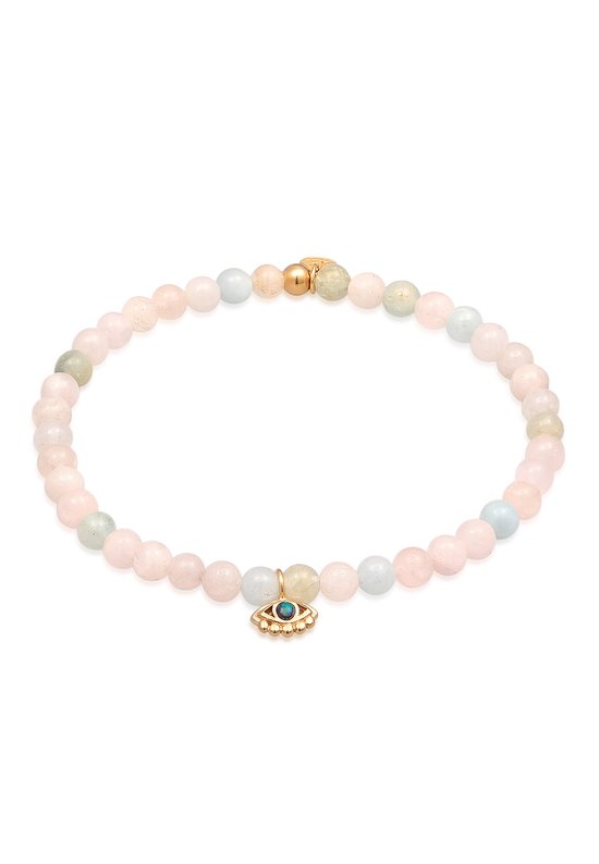 Elli PREMIUM Bracelet pour femme Nazar Eye Summer avec Perles de morganite en Argent sterling 925 plaqué or