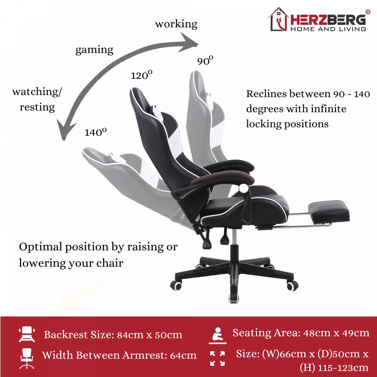 Herzberg HG-8083: Driekleurige Gaming- En Bureaustoel Met Lineair Accent Blauw