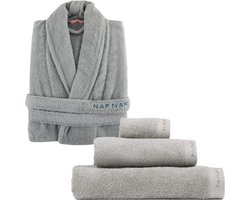 Badjas Naf Naf Luxueuse Unisex Badjas met Badset 100% Katoen - Comfortabel & Warm GRIJS MAAT XL/XXL Badjas Naf Naf Luxueuse Unisex Badjas met Badset 100% Katoen - Comfortabel & Warm GRIJS MAAT XL/XXL
