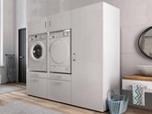 Mobistoxx Set van 3 WASMACHINEKASTEN Washing - Kast voor wasmachine of droogkast met lade voor wasmand - opbergkast - extra kastruimte boven - wit - universeel