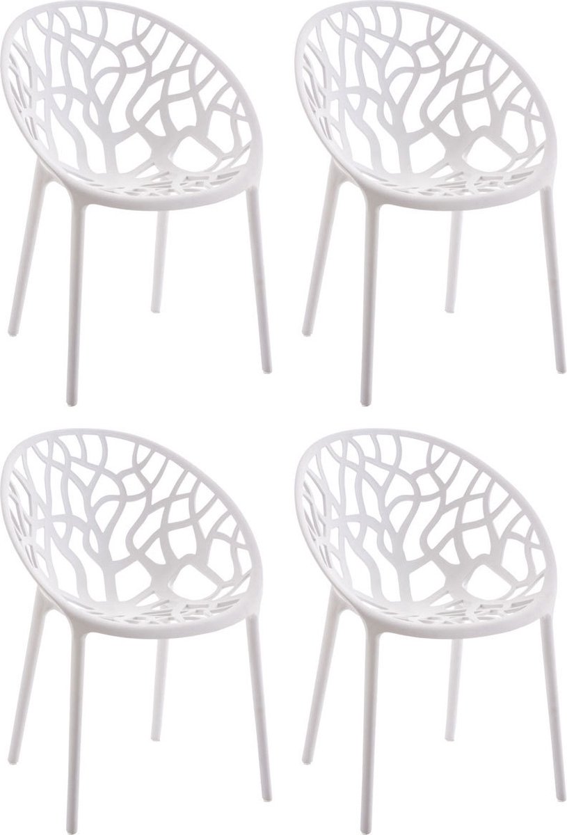 CLP Hope 4er Set stapelbare Tuinstoelen - Weerbestendig & UV-bestendig - Kunststof Stoelen met Armleuningen - Modern Design - wit