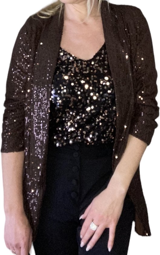 RICOCHO Blazer met pailletten voor dames, glinsterend, open voorkant