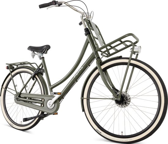 Vélo de transport Popal Daily Dutch Prestige N7 28 pouces - Femme - Cadre en aluminium - 53 cm - Vert armée