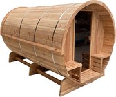 Novum Barrelsauna TR300 - Zespersoons sauna - 300 cm lengte - Rustic Red Cedar - Achterkant volledig hout - Met houtgestookte saunakachel
