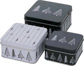 Set de 3 boîtes à biscuits en métal boîte à biscuits carrée pin noir et blanc trié 9-12 cm