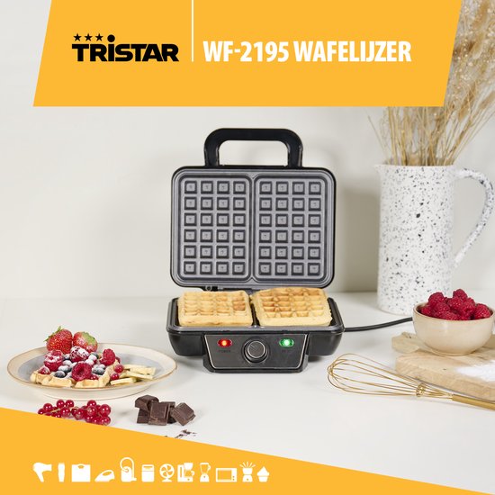 Tristar Wafelijzer WF-2195 - Wafelmaker voor 2 wafels - Met regelbare temperatuur - Anti-aanbaklaag - RVS - Tristar