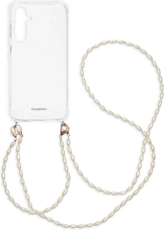 iMoshion Hoesje Geschikt voor Samsung Galaxy S23 FE Hoesje Met Koord - iMoshion Backcover met koord + armband - Parels - transparant