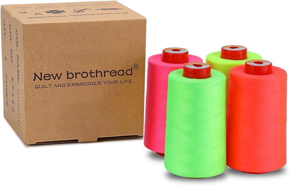 Unbranded 4 Grote Kegels van 5000m polyester naaigaren voor alle doeleinden 40S 2 (Tex27) voor naaien quilten patchwork serger en overlock Neon Colours