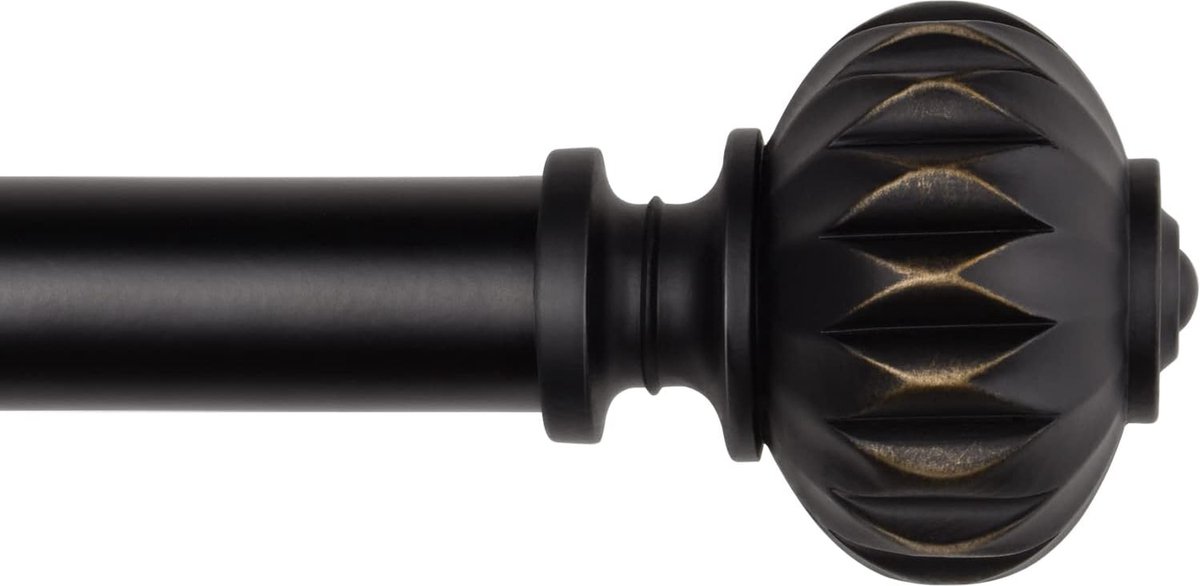 Extendable Curtain Pole 182-365 cm Black 25.4 mm Diameter Curtain Pole Metal with Adjustable Bracket for Windows with Round Finial with Petal Structure