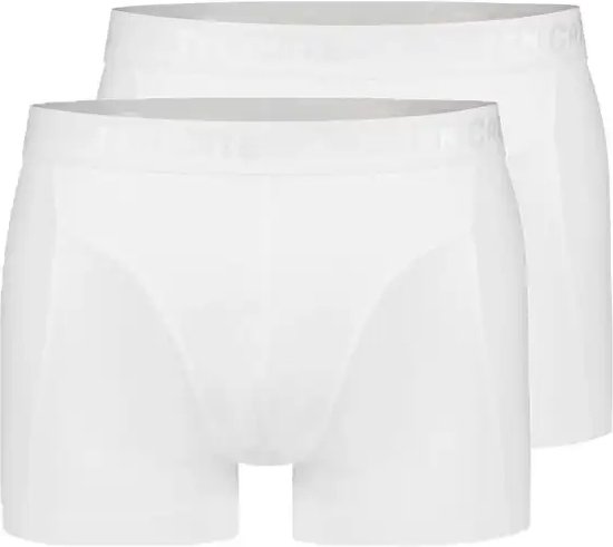Twee witte Ten Cate boxershorts met witte logo tailleband.