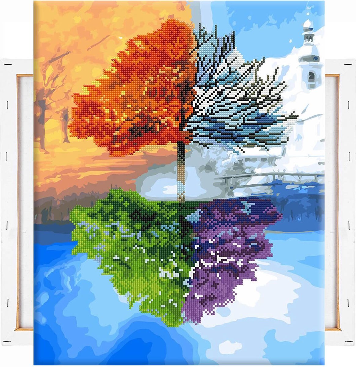 Schilderen Op Nummer Volwassenen DIY Hybrid Paint By Number Diamond Painting - Compleet Hobby Pakket op Frame met Vernis - ®Arty Bee - 4 Seizoenen Boom - 40x50cm — afbeelding 7