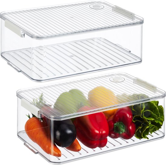 Organisateur de koelkast Relaxdays - lot de 2 - conteneurs de réfrigérateur avec couvercle - plastique - roue de date