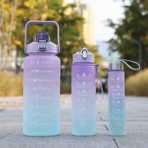 RevoGoodies Motivatie Waterfles 2 Liter met Tijdsmarkering - Drinkfles - 2L / 2000mL - BPA Vrij - Paars/Blauw