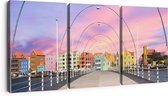 Artaza Canvas Schilderij Drieluik Willemstad Gekleurde Huisjes in Curaçao - 90x40 - Foto Op Canvas - Canvas Print