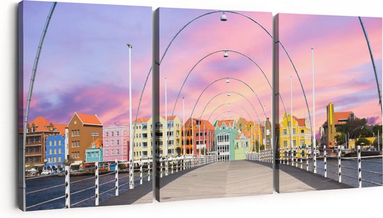 Artaza Peinture sur toile Triptyque Willemstad Maisons colorées à Curaçao - 90 x 40 - Photo sur toile - Impression sur toile