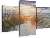 Artaza Peinture sur toile Triptyque Plage et mer depuis les dunes avec coucher de soleil - 150 x 120 - Groot - Photo sur toile - Impression sur toile